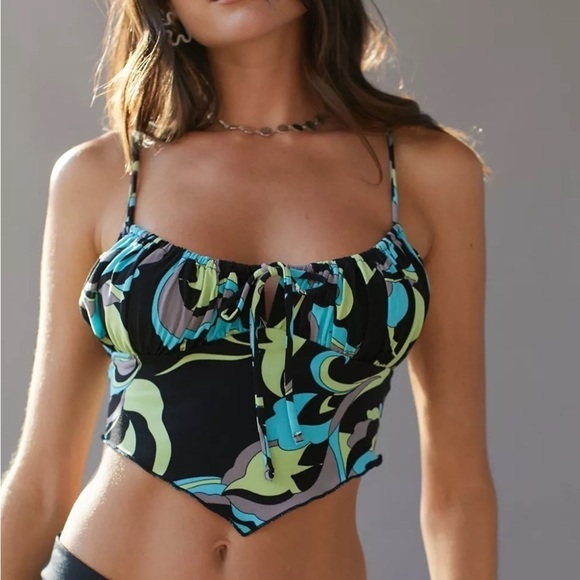 UO Capri Hanky Hem Cami, Black/Blue, Small, NWT - Picture 1 of 12